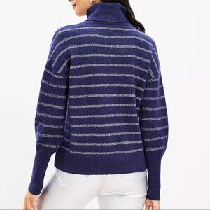 NWT Loft Navy Shimmer Stripe Turtleneck Sweater Size Small